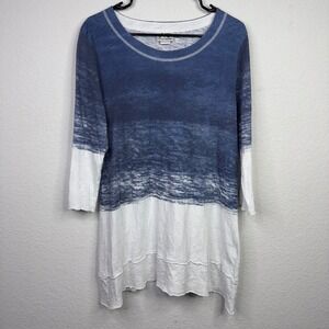 Wild Palms Shirt Women M Blue White Ombre Sharkbite Tunic Coastal Boho Lagenlook